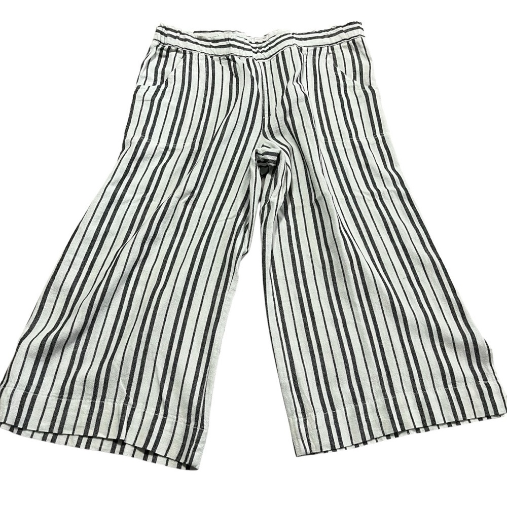 Democracy Black White Striped Wide Leg Linen Pants Size Large Spring Summer